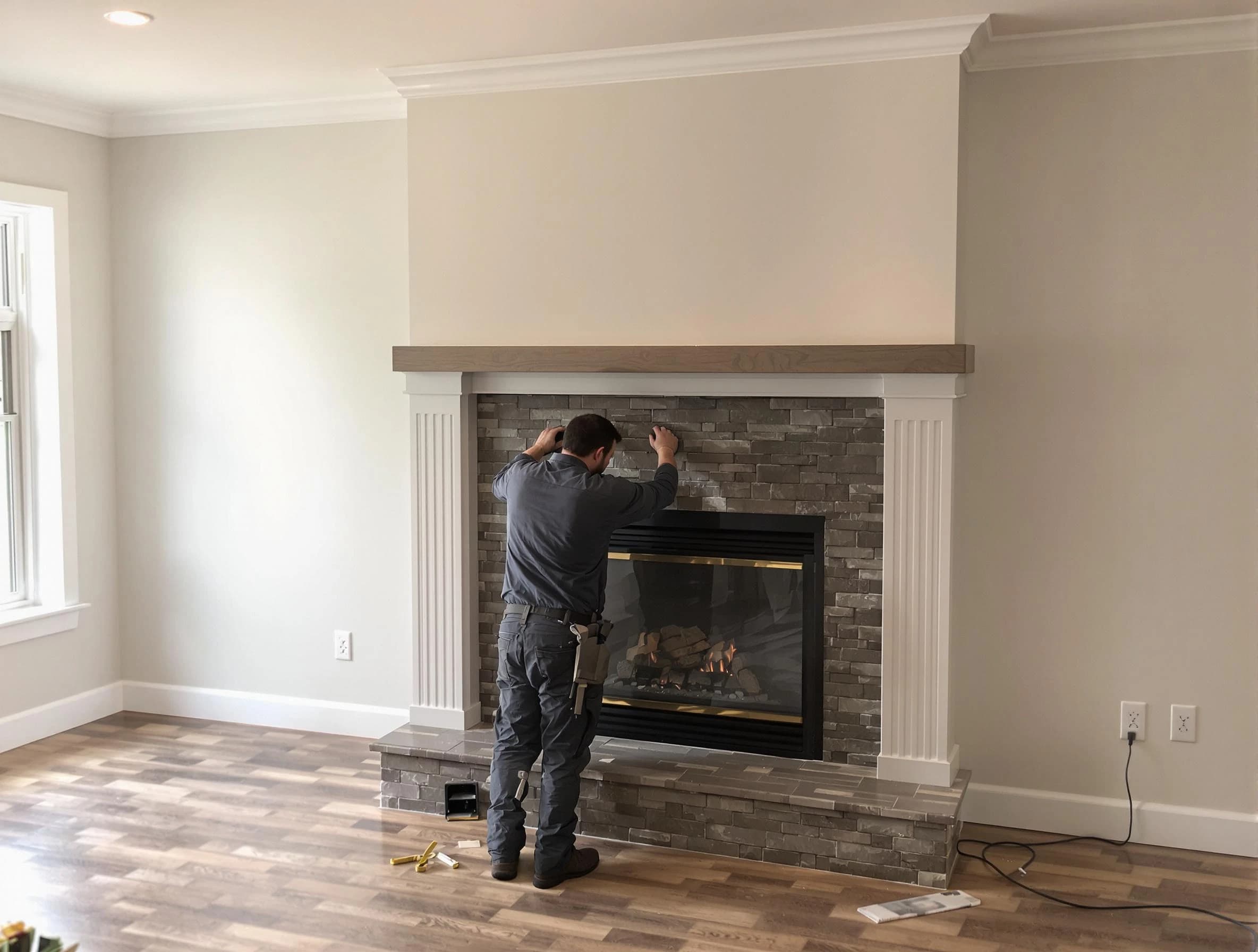Fountain Hills Chimney Sweep finishing a custom fireplace install in Fountain Hills, AZ