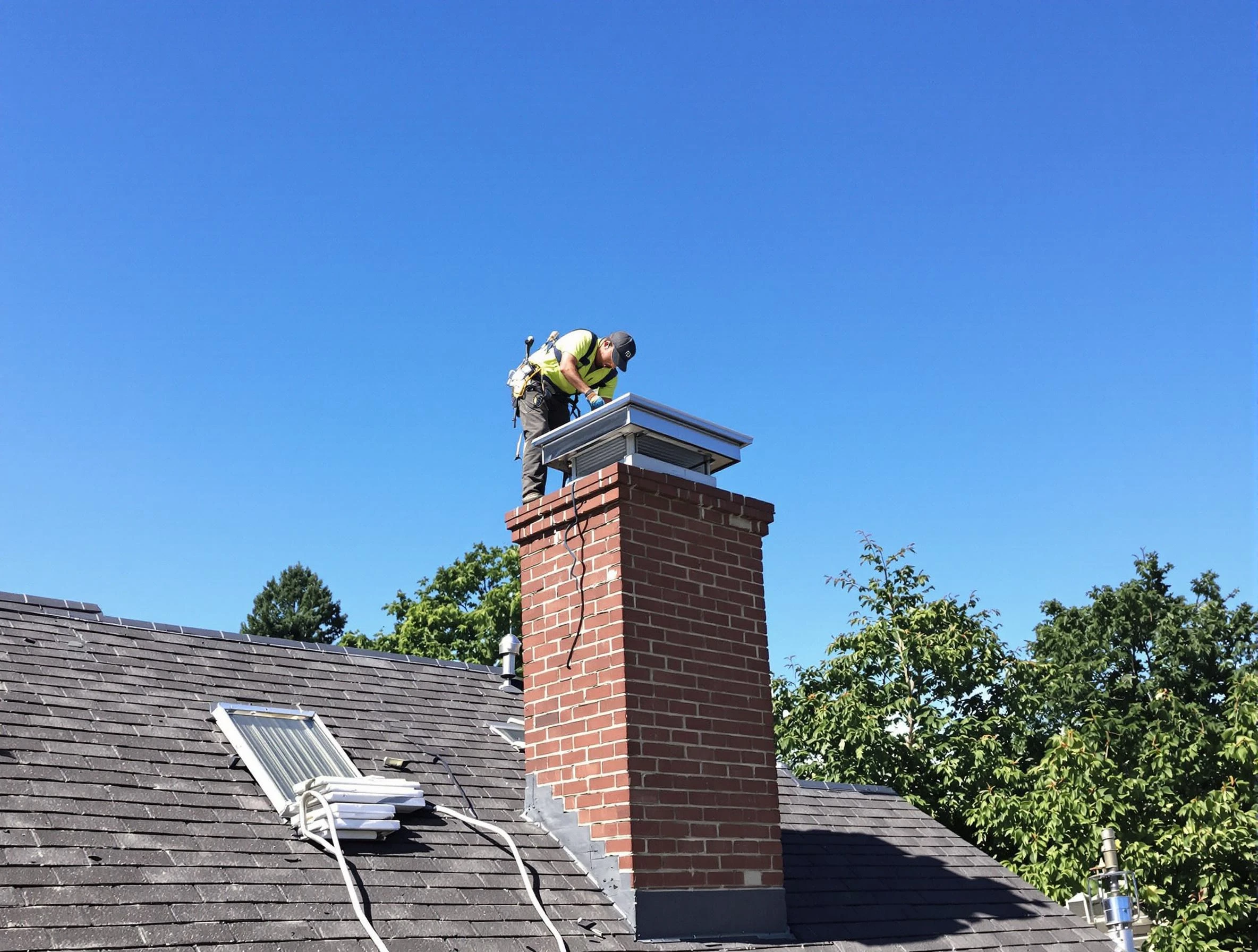 Fountain Hills Chimney Sweep technician measuring a chimney cap in Fountain Hills, AZ