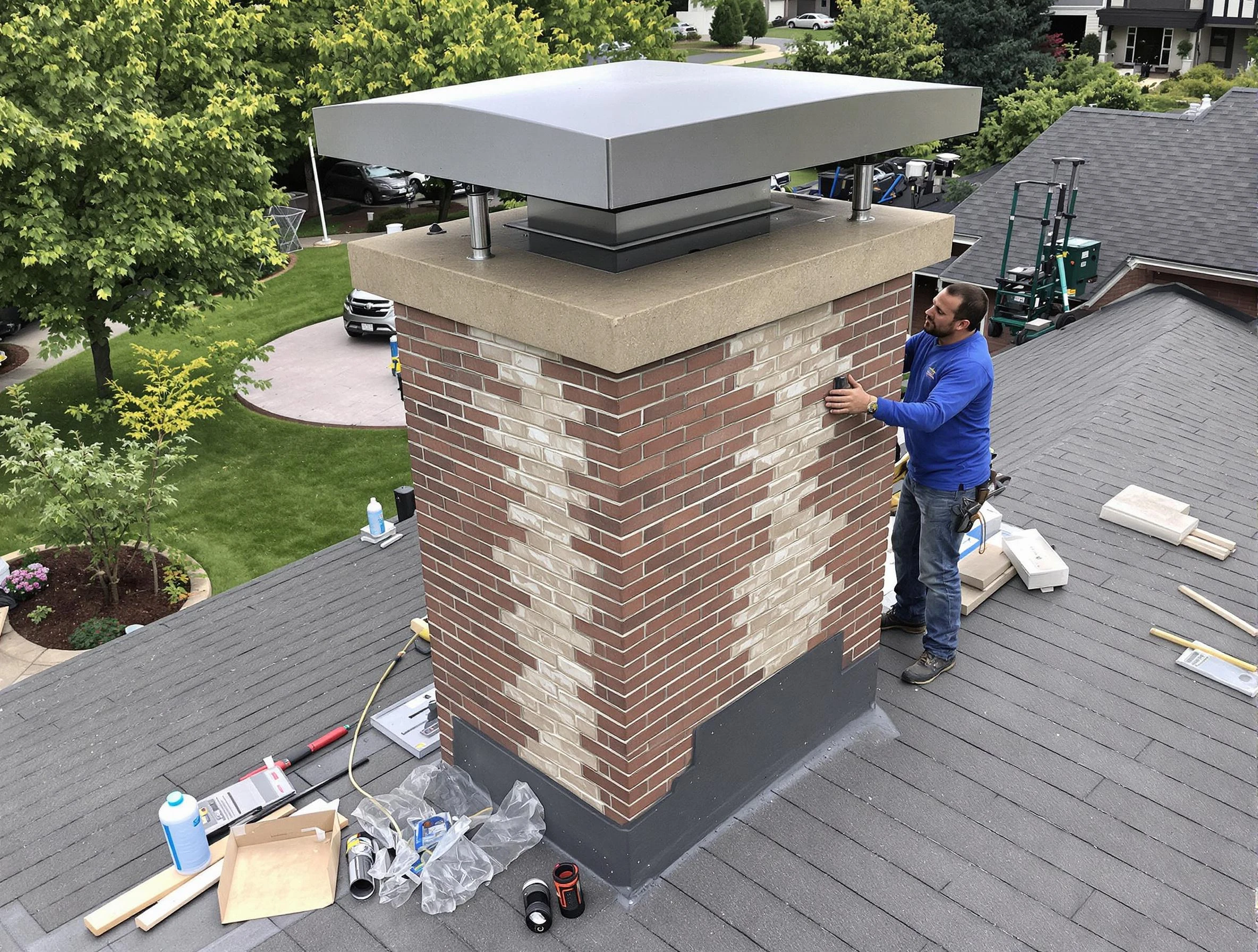 Fountain Hills Chimney Sweep team working on a custom chimney remodel in Fountain Hills, AZ